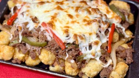 Philly Cheesesteak Smothered Tater Tots