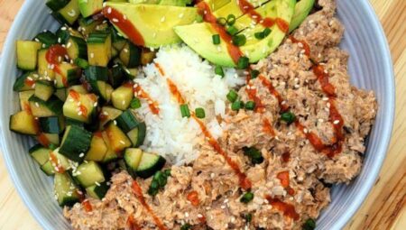 Spicy Canned Salmon Salad Rice Bowl