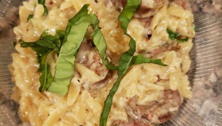 Creamy Chicken Sausage Orzo Skillet