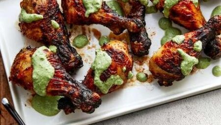 Air-Fried Peruvian Chicken Drumsticks with Green Crema