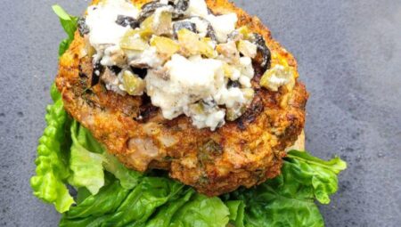 Mediterranean Ground Turkey Burgers with Olive and Feta Topping