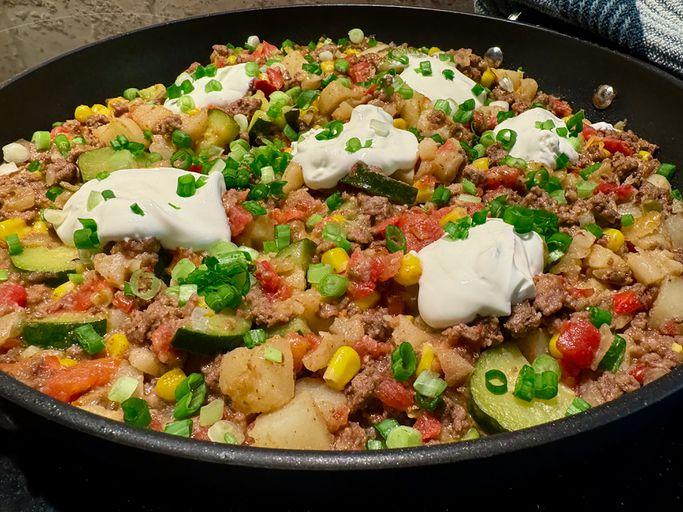 Tex-Mex Ground Beef and Potato Skillet